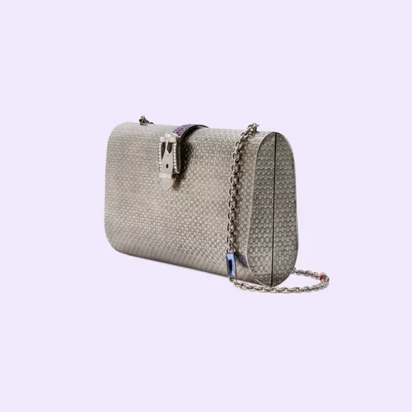 GUCCI Small Shoulder Bag With Crystal Buckle - Silver Metal