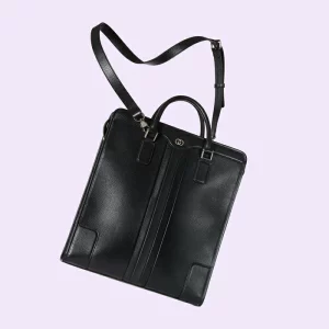 GUCCI Tote Bag With Interlocking G - Black Leather
