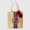 GUCCI Tote Bag With Round Interlocking G - Natural Raffia Effect