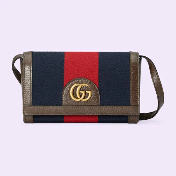 GUCCI Web Mini Bag With Double G - Blue And Red Canvas